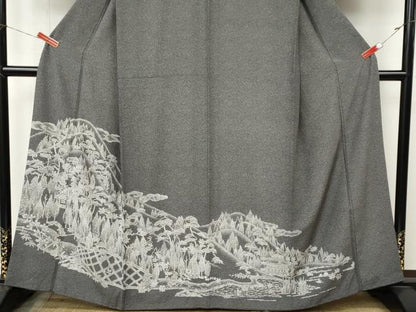 平和屋着物●訪問着　江戸小紋　風景樹林文　黒地　正絹　逸品　CABL8736ut