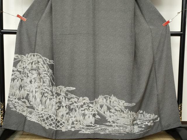 平和屋着物●訪問着　江戸小紋　風景樹林文　黒地　正絹　逸品　CABL8736ut