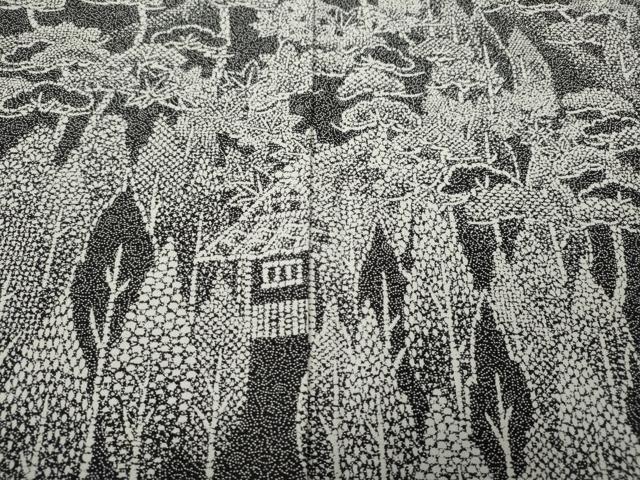 平和屋着物●訪問着　江戸小紋　風景樹林文　黒地　正絹　逸品　CABL8736ut
