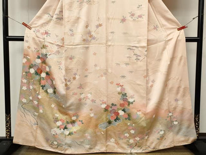 平和屋着物●訪問着　駒刺繍　花筏　暈し染め　金彩　正絹　逸品　CABL8743ut