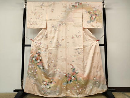 平和屋着物●訪問着　駒刺繍　花筏　暈し染め　金彩　正絹　逸品　CABL8743ut