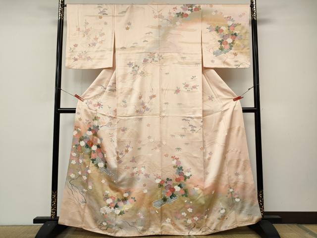 平和屋着物●訪問着　駒刺繍　花筏　暈し染め　金彩　正絹　逸品　CABL8743ut