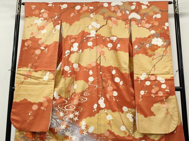 平和屋着物●豪華振袖　草木友禅　駒刺繍　花筏　暈し染め　金彩　正絹　逸品　CABL8745ut