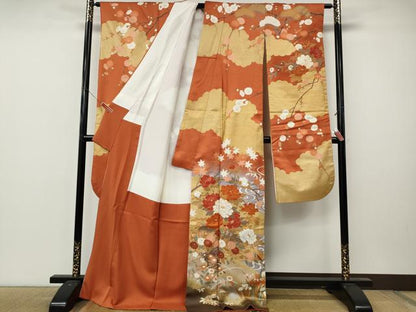 平和屋着物●豪華振袖　草木友禅　駒刺繍　花筏　暈し染め　金彩　正絹　逸品　CABL8745ut