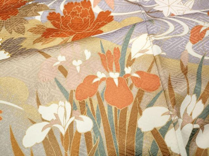 平和屋着物●豪華振袖　草木友禅　駒刺繍　花筏　暈し染め　金彩　正絹　逸品　CABL8745ut