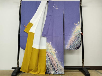 平和屋着物●豪華振袖　絞り　立波枝花文　暈し染め　金通し地　正絹　逸品　CABL8746ut