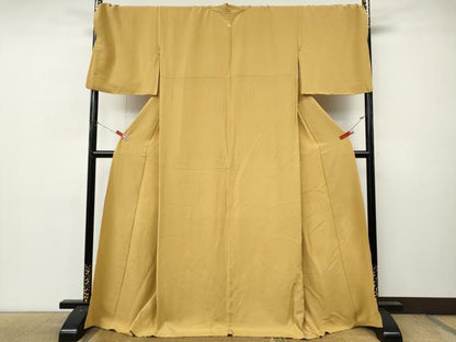 平和屋着物●上質な色無地　黃朽葉色　ロング丈　正絹　逸品　CABL8749ut