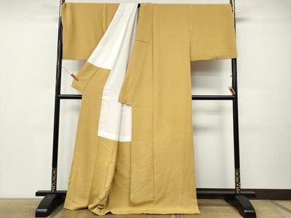 平和屋着物●上質な色無地　黃朽葉色　ロング丈　正絹　逸品　CABL8749ut