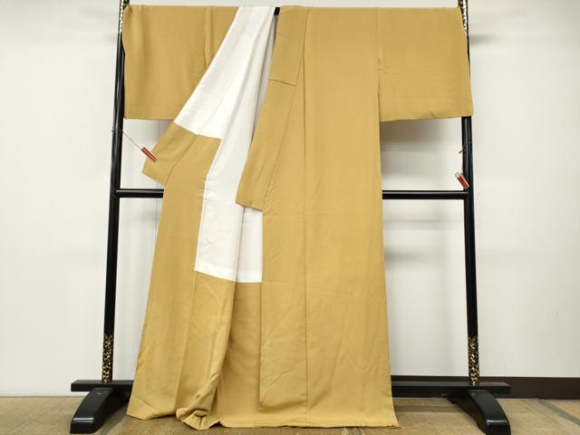 平和屋着物●上質な色無地　黃朽葉色　ロング丈　正絹　逸品　CABL8749ut