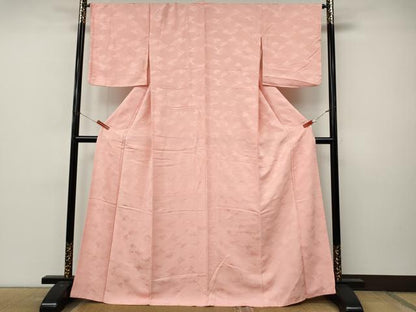 平和屋着物●上質な色無地　扇面花地紋　珊瑚色　正絹　逸品　CABL8753ut
