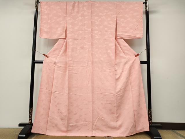 平和屋着物●上質な色無地　扇面花地紋　珊瑚色　正絹　逸品　CABL8753ut