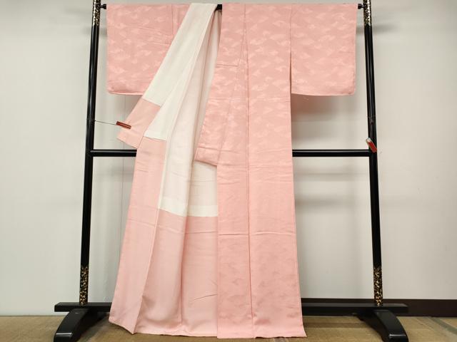 平和屋着物●上質な色無地　扇面花地紋　珊瑚色　正絹　逸品　CABL8753ut