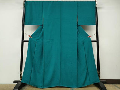 平和屋着物●上質なお召　鳳凰花唐草地紋　納戸色　正絹　逸品　CABL8754ut