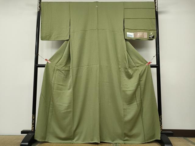 平和屋着物●上質な色無地　堅牢特殊両面染　彩愛衣　柳茶色　反端付き　正絹　逸品　CABL8761ut