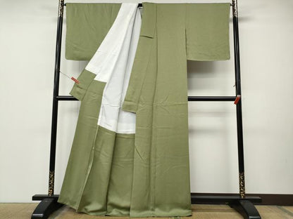 平和屋着物●上質な色無地　堅牢特殊両面染　彩愛衣　柳茶色　反端付き　正絹　逸品　CABL8761ut