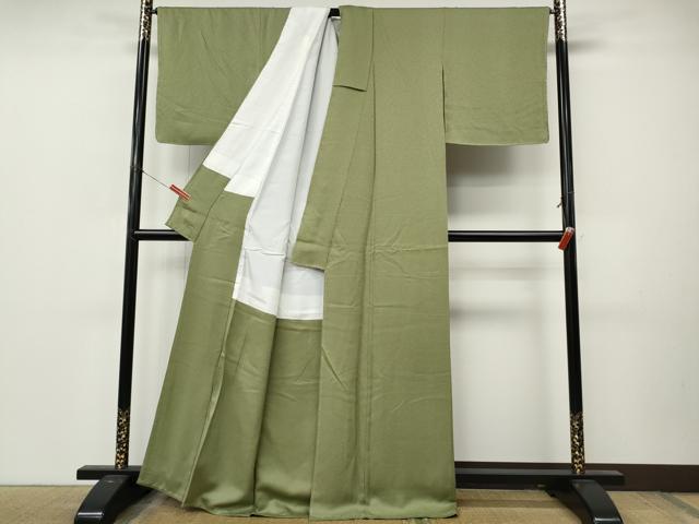 平和屋着物●上質な色無地　堅牢特殊両面染　彩愛衣　柳茶色　反端付き　正絹　逸品　CABL8761ut
