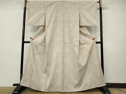 平和屋着物●結城紬　80亀甲　色紙吉祥花文　正絹　逸品　CABL8765ut
