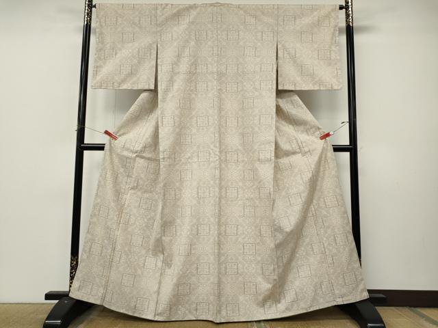 平和屋着物●結城紬　80亀甲　色紙吉祥花文　正絹　逸品　CABL8765ut