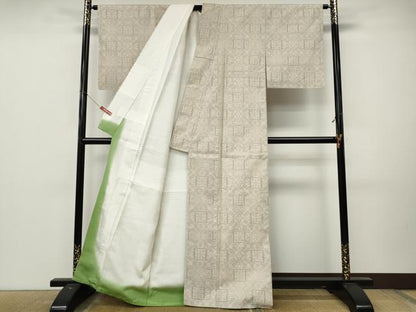 平和屋着物●結城紬　80亀甲　色紙吉祥花文　正絹　逸品　CABL8765ut