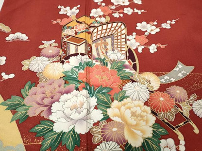 平和屋着物●豪華振袖　御所車花文　暈し染め　金彩　そごう扱い　正絹　逸品　CABL8768ut