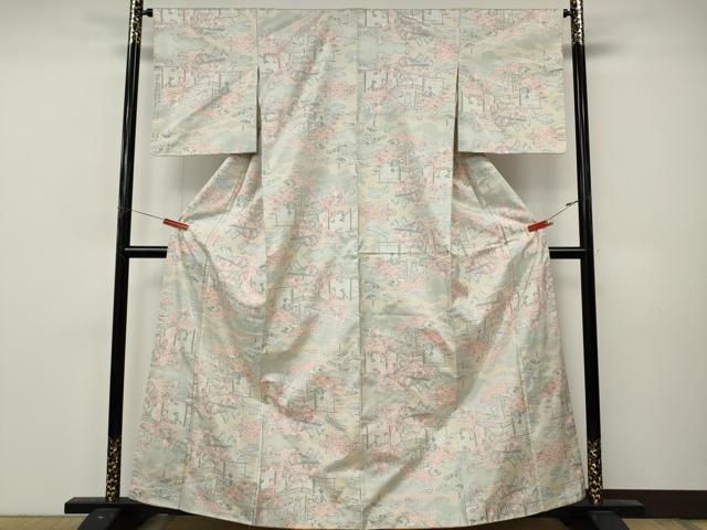 平和屋着物●本場大島紬　白大島　9マルキ　人物風景花文　正絹　逸品　CABL8770ut