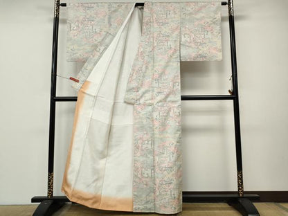平和屋着物●本場大島紬　白大島　9マルキ　人物風景花文　正絹　逸品　CABL8770ut