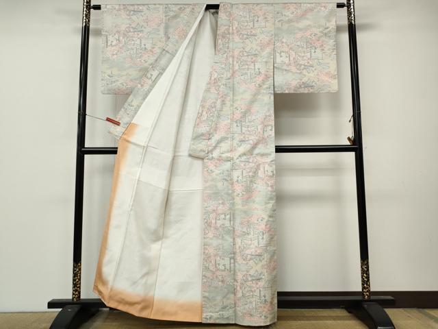 平和屋着物●本場大島紬　白大島　9マルキ　人物風景花文　正絹　逸品　CABL8770ut