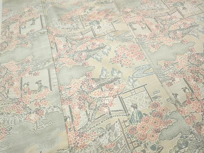 平和屋着物●本場大島紬　白大島　9マルキ　人物風景花文　正絹　逸品　CABL8770ut