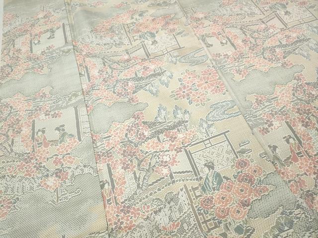 平和屋着物●本場大島紬　白大島　9マルキ　人物風景花文　正絹　逸品　CABL8770ut