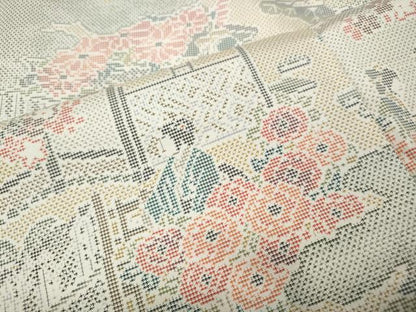平和屋着物●本場大島紬　白大島　9マルキ　人物風景花文　正絹　逸品　CABL8770ut