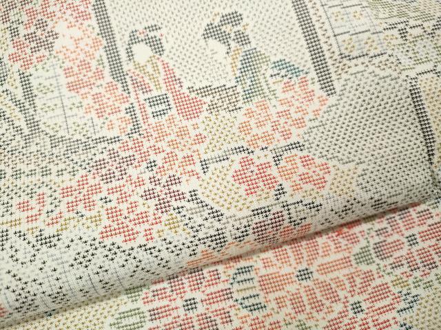 平和屋着物●本場大島紬　白大島　9マルキ　人物風景花文　正絹　逸品　CABL8770ut
