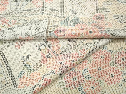 平和屋着物●本場大島紬　白大島　9マルキ　人物風景花文　正絹　逸品　CABL8770ut