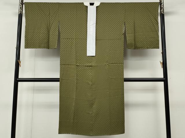 平和屋着物●世界的人形師　辻村寿三郎　ジュサブロー　長襦袢　袷　市松地紋　松海色　反端付き　正絹　逸品　未使用　CABL8775ut