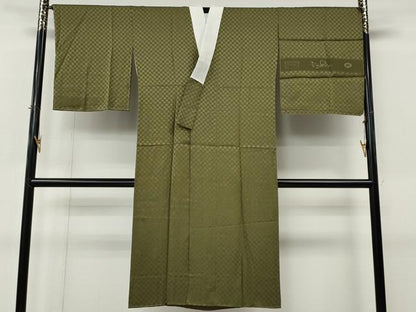 平和屋着物●世界的人形師　辻村寿三郎　ジュサブロー　長襦袢　袷　市松地紋　松海色　反端付き　正絹　逸品　未使用　CABL8775ut