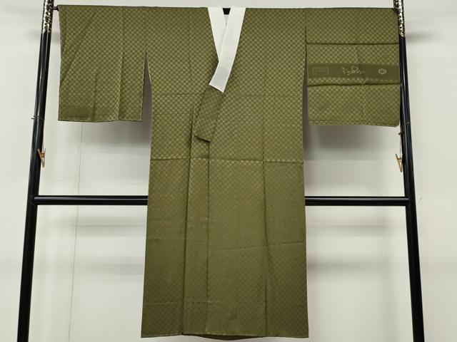 平和屋着物●世界的人形師　辻村寿三郎　ジュサブロー　長襦袢　袷　市松地紋　松海色　反端付き　正絹　逸品　未使用　CABL8775ut