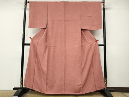 平和屋着物●上質な色無地　平安織　松葉地紋　薄紅色　反端付き　正絹　逸品　CABL8777ut