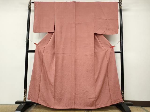 平和屋着物●上質な色無地　平安織　松葉地紋　薄紅色　反端付き　正絹　逸品　CABL8777ut