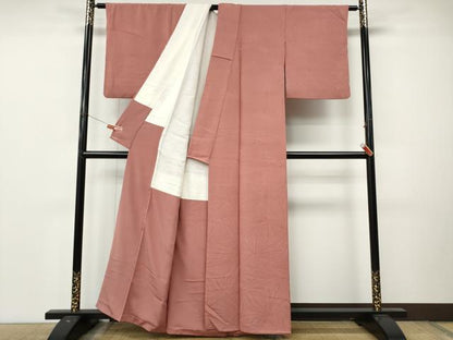 平和屋着物●上質な色無地　平安織　松葉地紋　薄紅色　反端付き　正絹　逸品　CABL8777ut