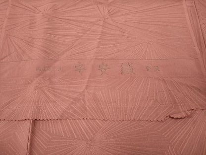 平和屋着物●上質な色無地　平安織　松葉地紋　薄紅色　反端付き　正絹　逸品　CABL8777ut
