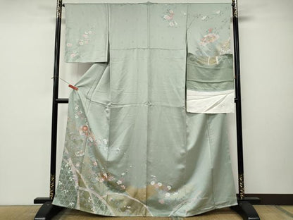 平和屋着物●訪問着　地紙花蝶文　暈し染め　金彩　反端付き　正絹　逸品　CABL8778ut