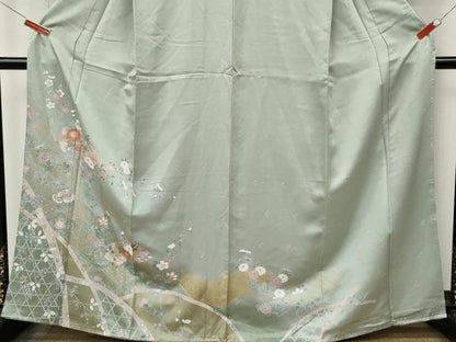 平和屋着物●訪問着　地紙花蝶文　暈し染め　金彩　反端付き　正絹　逸品　CABL8778ut