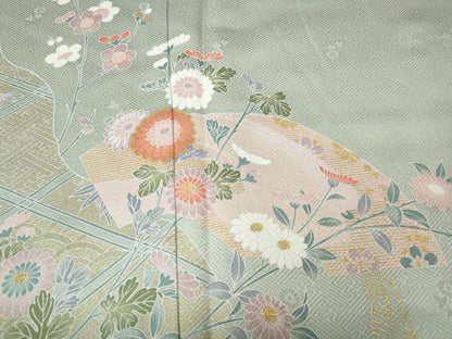 平和屋着物●訪問着　地紙花蝶文　暈し染め　金彩　反端付き　正絹　逸品　CABL8778ut