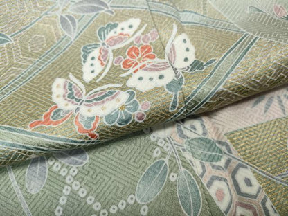 平和屋着物●訪問着　地紙花蝶文　暈し染め　金彩　反端付き　正絹　逸品　CABL8778ut