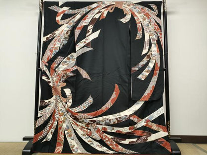平和屋着物●豪華振袖　駒刺繍　束ね熨斗鳳凰花文　金彩　正絹　逸品　CABL8790ut