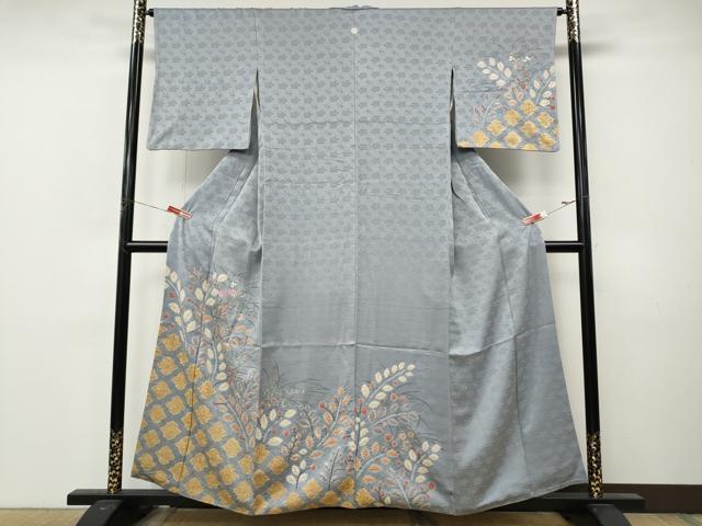 平和屋着物●訪問着　絞り　刺繍　草花文　金彩　正絹　逸品　CABL8791ut