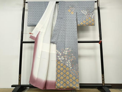 平和屋着物●訪問着　絞り　刺繍　草花文　金彩　正絹　逸品　CABL8791ut
