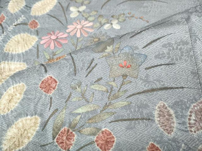 平和屋着物●訪問着　絞り　刺繍　草花文　金彩　正絹　逸品　CABL8791ut