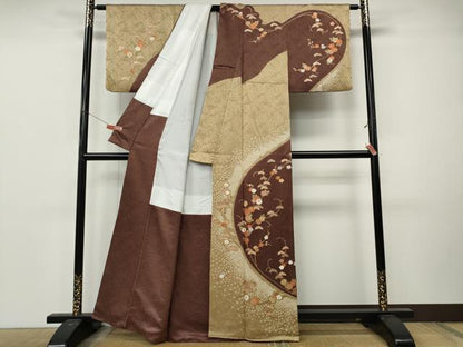 平和屋着物●訪問着　絞り　刺繍　花唐草文　正絹　逸品　CABL8793ut
