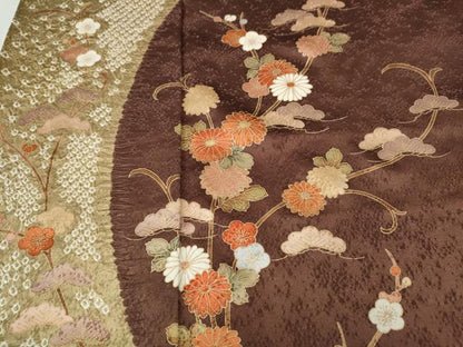 平和屋着物●訪問着　絞り　刺繍　花唐草文　正絹　逸品　CABL8793ut