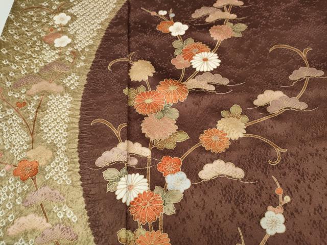 平和屋着物●訪問着　絞り　刺繍　花唐草文　正絹　逸品　CABL8793ut
